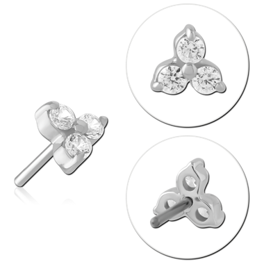 14K WHITE GOLD LAB GROWN DIAMONDS THREADLESS TOP THREE GEM TRIANGLE CLUSTER