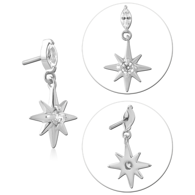 14K WHITE GOLD MARQUISE AND STAR DANGLE GEM TOP WITH TITANIUM THREADLESS PIN