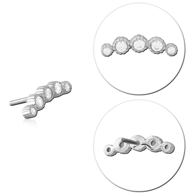 14K WHITE GOLD THREADLESS ATTACHMENT FIVE ROUND GEMS BEADED GRADUATED ARC