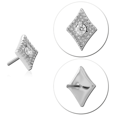 14K WHITE GOLD JEWELED ATTACHMENT TITANIUM THREADLESS PIN