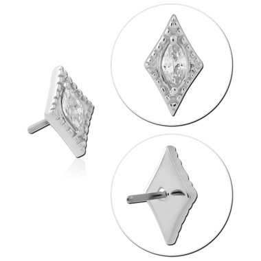 14K WHITE GOLD TOP WITH TITANIUM THREADLESS PIN MARQUISE GEM BEADED FRAME