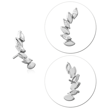 14K WHITE GOLD JEWELED ATTACHMENT TITANIUM THREADLESS PIN