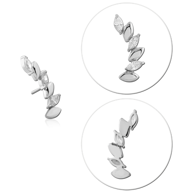 14K WHITE GOLD JEWELED ATTACHMENT TITANIUM THREADLESS PIN