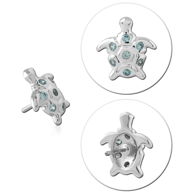 14K WHITE GOLD JEWELED ATTACHMENT TITANIUM THREADLESS PIN