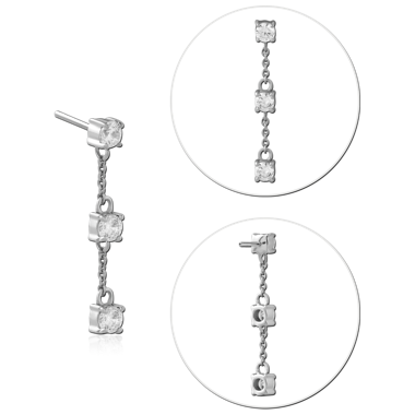 14K WHITE GOLD THREADLESS ATTACHMENT TRIPLE BEZEL GEM CHAIN DANGLE