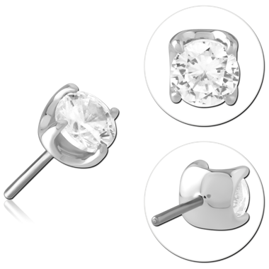 14K WHITE GOLD THREADLESS TOP PRONG SET ROUND SOLITAIRE GEM