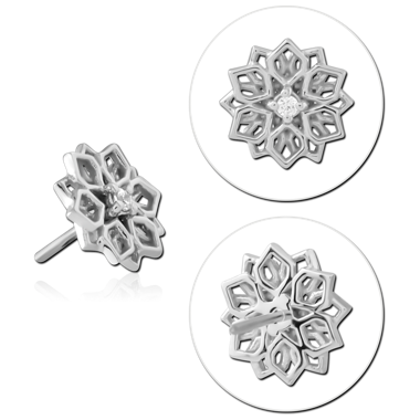 14K WHITE GOLD JEWELED ATTACHMENT TITANIUM THREADLESS PIN