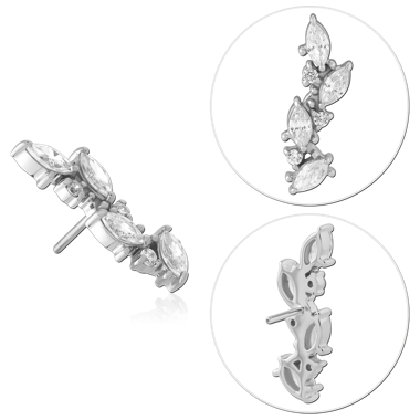 14K WHITE GOLD THREADLESS ATTACHMENT LEFT MARQUISE LEAF GEM CLUSTER