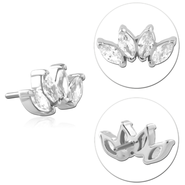 14K WHITE GOLD JEWELED ATTACHMENT TITANIUM THREADLESS PIN