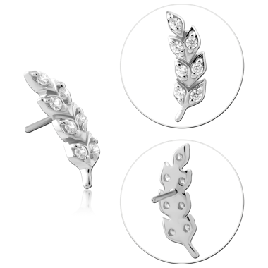 14K WHITE GOLD JEWELED ATTACHMENT TITANIUM THREADLESS PIN