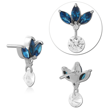 14K WHITE GOLD THREADLESS TOP TRIPLE MARQUISE GEMS WITH DANGLE CHARM