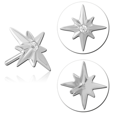 14K WHITE GOLD THREADLESS TOP EIGHT-POINT STARBURST WITH CENTER GEM