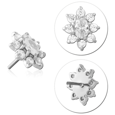 14K WHITE GOLD THREADLESS TOP FLOWER CLUSTER WITH MARQUISE CENTER GEMS