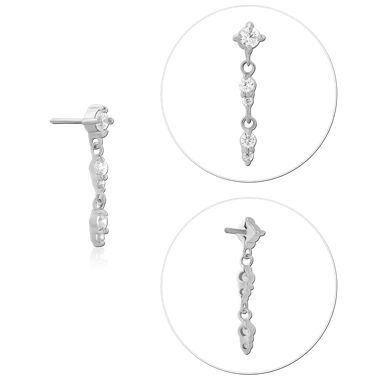 14K WHITE GOLD TOP WITH TITANIUM THREADLESS PIN GRADUATED GEMS WITH DANGLE CHARM
