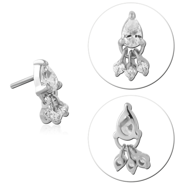 14K WHITE GOLD TOP WITH TITANIUM THREADLESS PIN PEAR GEM DANGLE