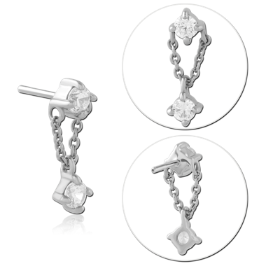 14K WHITE GOLD THREADLESS TOP DOUBLE GEM CHAIN DANGLE DROP
