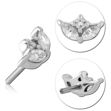 14K WHITE GOLD THREADLESS TOP DOUBLE MARQUISE AND ROUND GEM FAN