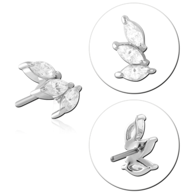 14K WHITE GOLD TOP WITH TITANIUM THREADLESS PIN TRIPLE MARQUISE GEM LEFT