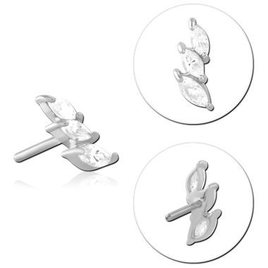 14K WHITE GOLD TOP WITH TITANIUM THREADLESS PIN PRONG SET TRIPLE MARQUISE LEFT