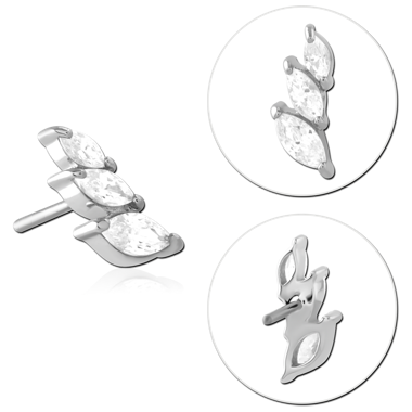 14K WHITE GOLD THREADLESS ATTACHMENT TRIPLE MARQUISE GEMS LEAF CLUSTER