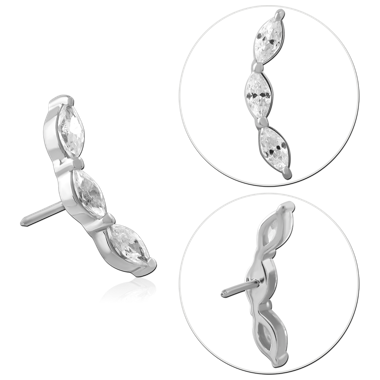 14K WHITE GOLD THREADLESS TOP CURVED TRIPLE MARQUISE GEM CLUSTER