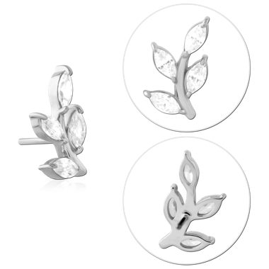 THREADLESS ATTACHMENT LEAF BRANCH VINE FIVE MARQUISE GEMS CURVED CLUSTER