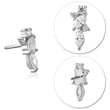 14K WHITE GOLD TOP WITH TITANIUM THREADLESS PIN MARQUISE AND ROUND GEM CLUSTER