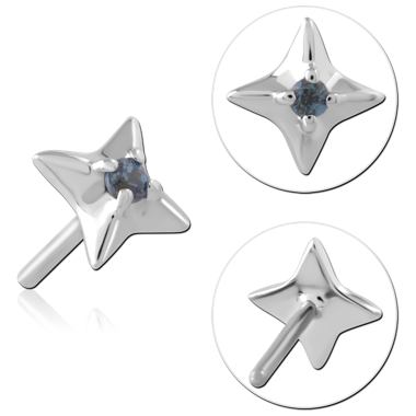 14K WHITE GOLD THREADLESS ATTACHMENT FOUR POINT STAR WITH CENTER GEM