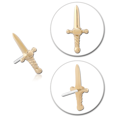 14K YELLOW GOLD DAGGER DESIGN WITH TITANIUM THREADLESS TOP