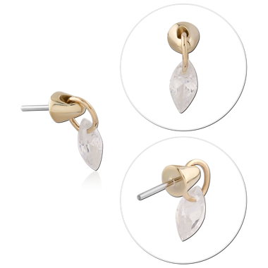 STERILE 14K YELLOW GOLD TRINITY CLEAR GEM THREADLESS TOP WITH TITANIUM PIN