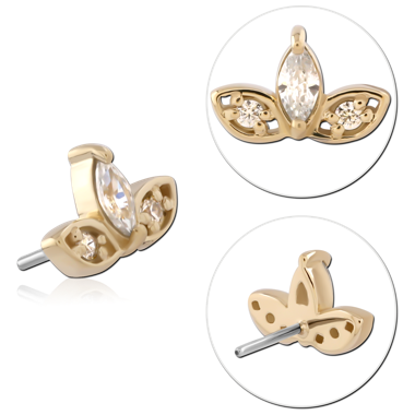 STERILE 14K YELLOW GOLD TOP WITH TITANIUM THREADLESS PIN PETAL MARQUISE AND ROUND GEM CLUSTER