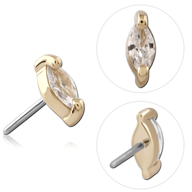 STERILE 14K YELLOW GOLD THREADLESS TOP MARQUISE CUT PRONG SET GEM