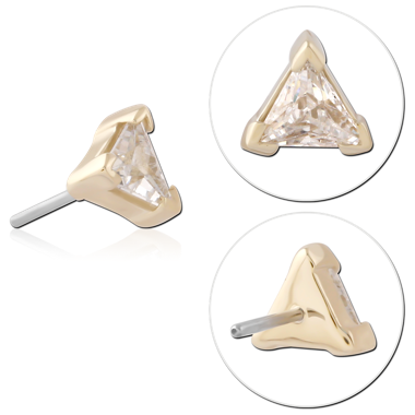 STERILE 14K YELLOW GOLD TOP WITH TITANIUM THREADLESS PIN PRONG TRIANGLE GEM