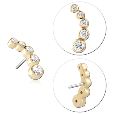 STERILE 14K YELLOW GOLD TOP WITH TITANIUM THREADLESS PIN GRADUATED FIVE BEZEL GEM CURVE