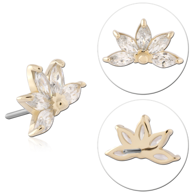 STERILE 14K YELLOW GOLD THREADLESS TOP LOTUS MARQUISE GEM CLUSTER