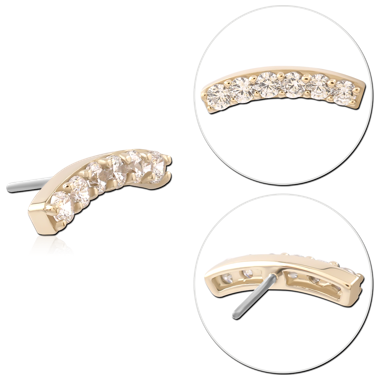 STERILE 14K YELLOW GOLD THREADLESS TOP CURVED SEVEN ROUND GEM BAR