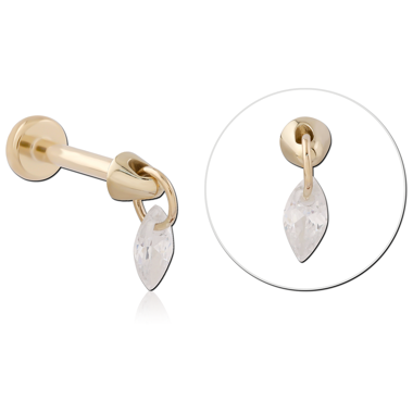 14K YELLOW GOLD TOP WITH GOLD PVD TITANIUM THREADLESS LABRET WITH MARQUISE GEM CHARM