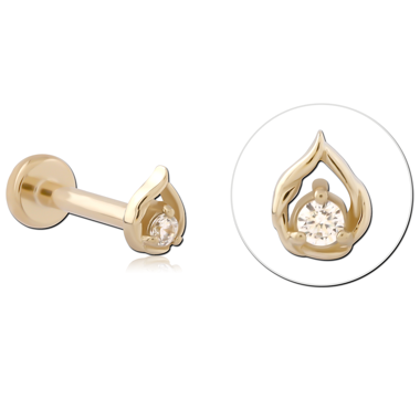 14K YELLOW GOLD WITH GOLD PVD TITANIUM THREADLESS LABRET OPEN TEARDROP GEM