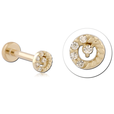 14K YELLOW GOLD WITH GOLD PVD TITANIUM THREADLESS LABRET TWISTED HALO FIVE GEMS