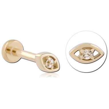 14K YELLOW GOLD TOP WITH GOLD PVD TITANIUM THREADLESS LABRET EYE GEM