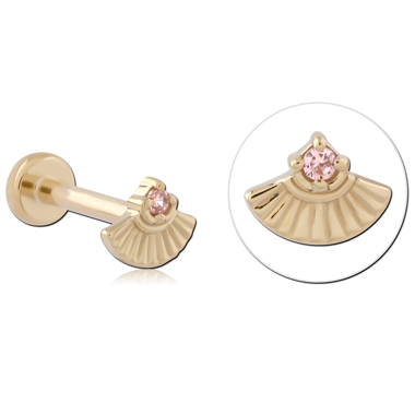 14K YELLOW GOLD WITH GOLD PVD TITANIUM THREADLESS LABRET TRIPLE GRADUATED BEZEL GEMS