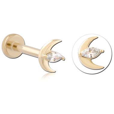 14K YELLOW GOLD TOP WITH GOLD PVD TITANIUM THREADLESS LABRET CRESCENT MOON GEM