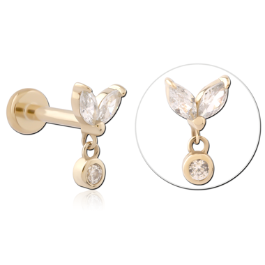 14K YELLOW GOLD TOP WITH GOLD PVD TITANIUM THREADLESS LABRET WITH ROUND GEM CHARM