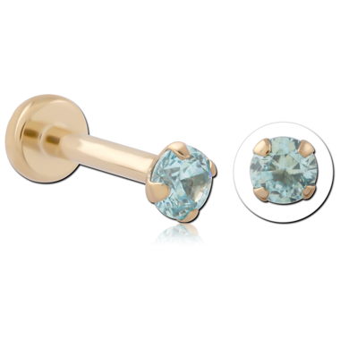 14K YELLOW GOLD TOP WITH GOLD PVD TITANIUM THREADLESS LABRET BLUE GEM