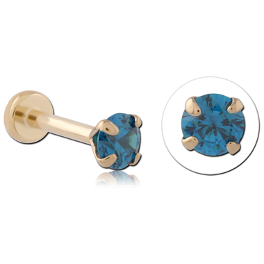 14K YELLOW GOLD TOP WITH GOLD PVD TITANIUM THREADLESS LABRET BLUE GEM