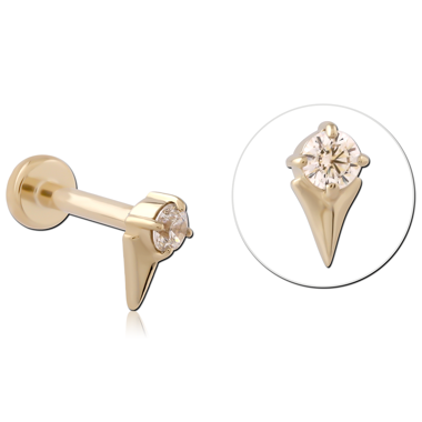 THREADLESS LABRET PRONG SET ROUND GEM WITH V SPIKE ACCENT