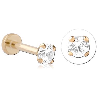 14K YELLOW GOLD TOP WITH GOLD PVD TITANIUM THREADLESS LABRET CLEAR GEM