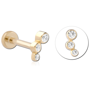 14K YELLOW GOLD WITH GOLD PVD TITANIUM THREADLESS LABRET DAISY FLOWER CLEAR GEM