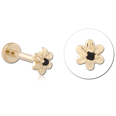 14K YELLOW GOLD WITH GOLD PVD TITANIUM THREADLESS LABRET RED MARQUISE WITH DANGLE CHARM