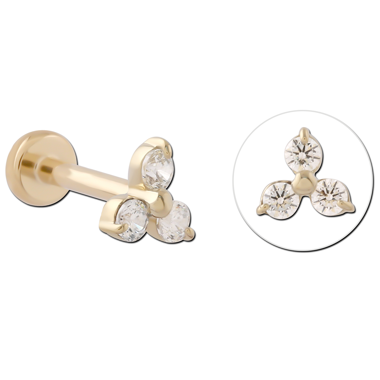 14K YELLOW GOLD TOP WITH GOLD PVD COATED TITANIUM THREADLESS LABRET TRINITY GEM CLUSTER
